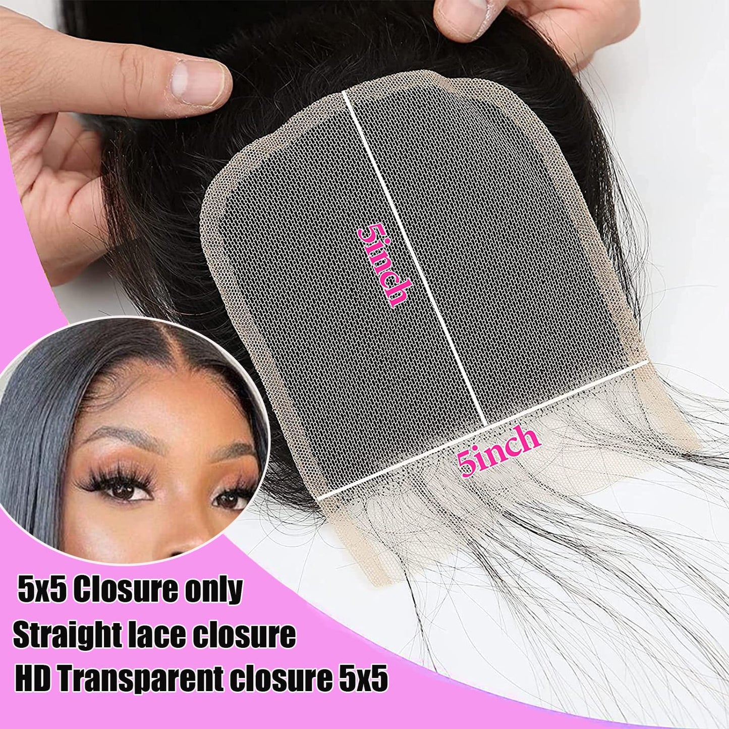 5X5 Hd Lace Closure Straight 5X5 Closure Human Hair 12A Real Transparent Lace Closure Virgin Remy Human Hair Frontal Closure Pre Plucked with Baby Hair Natural Black Color(10Inch)