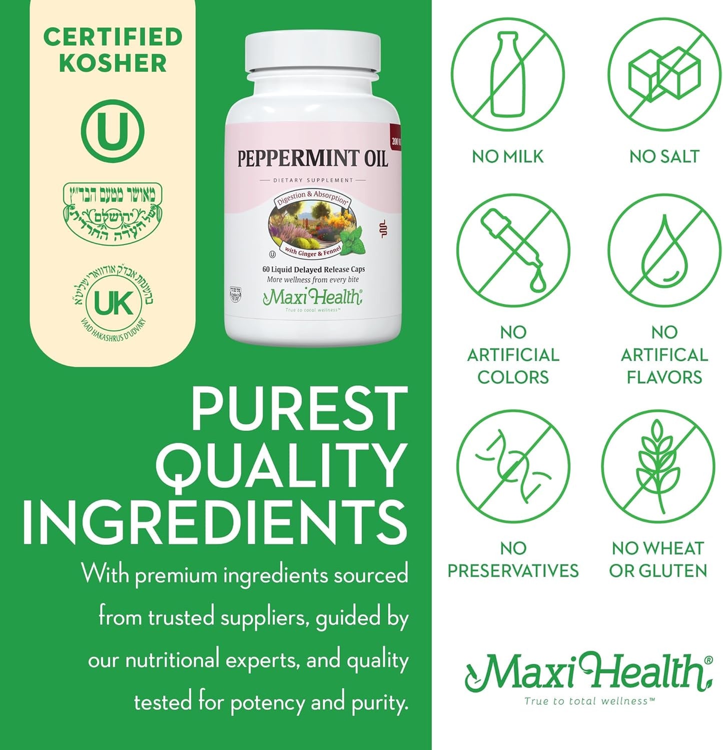 - Peppermint Oil with Ginger & Fennel Delayed Release Capsules - Digestion & Absorption Ingestible Dietary Supplement with Natural Essential Oil Ingredients - Digestive Health Support TLBH