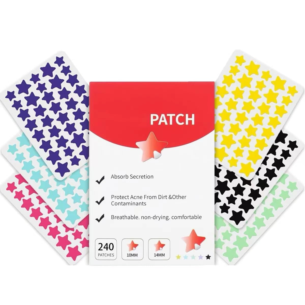 Pimple Patches for Face, Cute Star Zit Covers, Stars Hydrocolloid Acne Patch, for Sensitive Skin, with Tea Tree, Salicylic Acid & Cica Oil (10Mm&12Mm) 420 Count