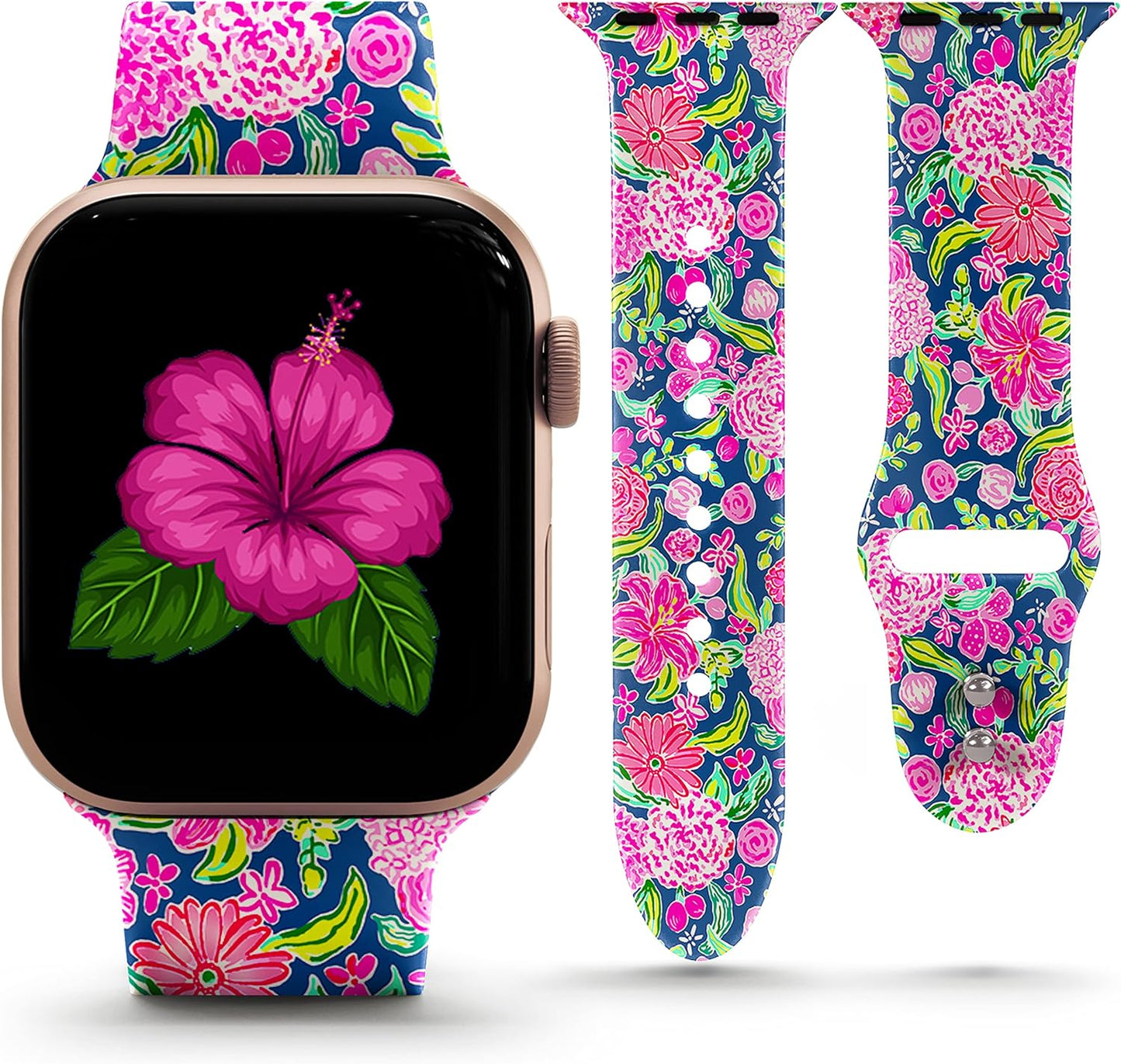 Floral Watch Band - Compatible with Iwatch Bands 45Mm 44Mm 42Mm 41Mm 40Mm 38Mm Band Replacement for Iwatch Series 9 8 7 6 5 4 3 2 1 Se