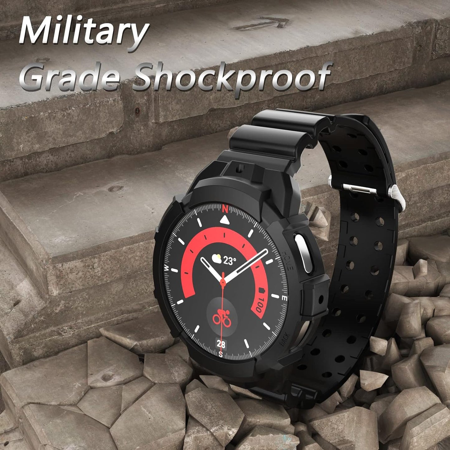 Case Compatible with Galaxy Watch 5/4, Rugged Protective Case with Quick Release Sport Bands for Men, Black