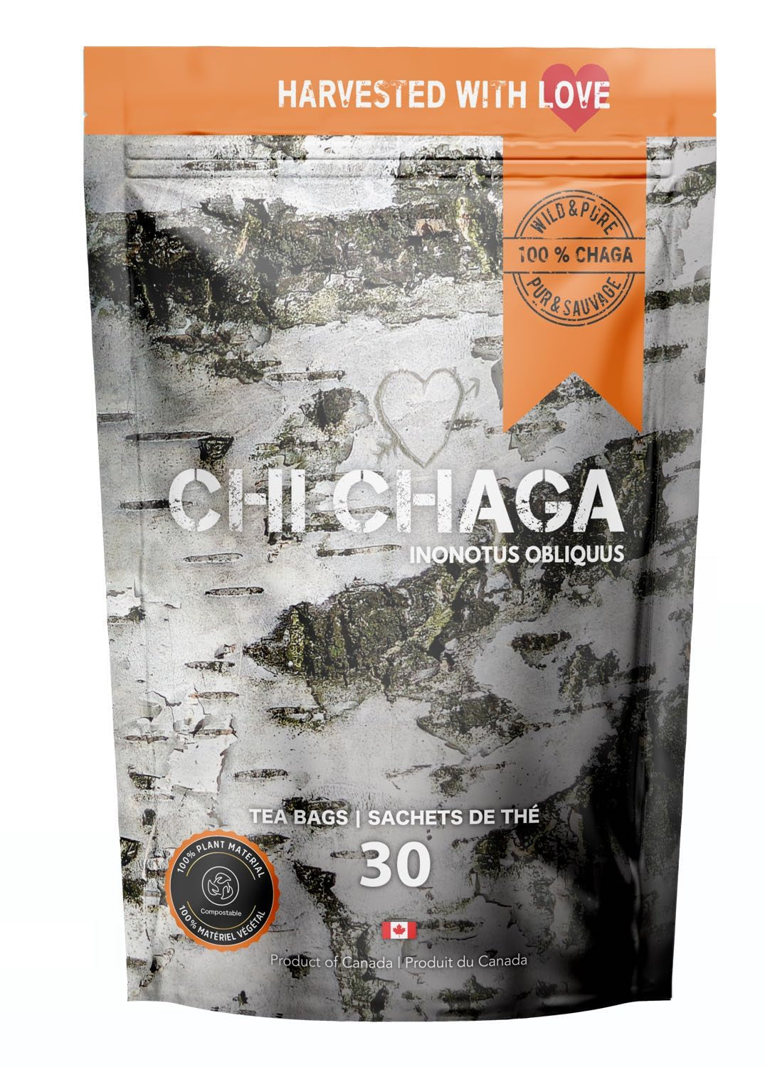 Premium 100% Wild Harvested Chaga Mushroom & Chamomile Combo - 30 Tea Bags TLBH