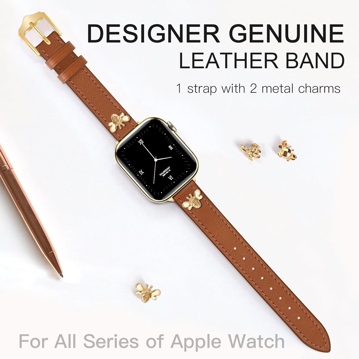 Elegant Slim Leather Bands Boho Beaded Watch Band Bundle Compatible with Apple Watch 38Mm 40Mm 41Mm 42Mm 44Mm 46Mm 45Mm 49Mm Women for Iwatch Series 10/9/8/7/6/5/4/3/2/1/Se/Ultra