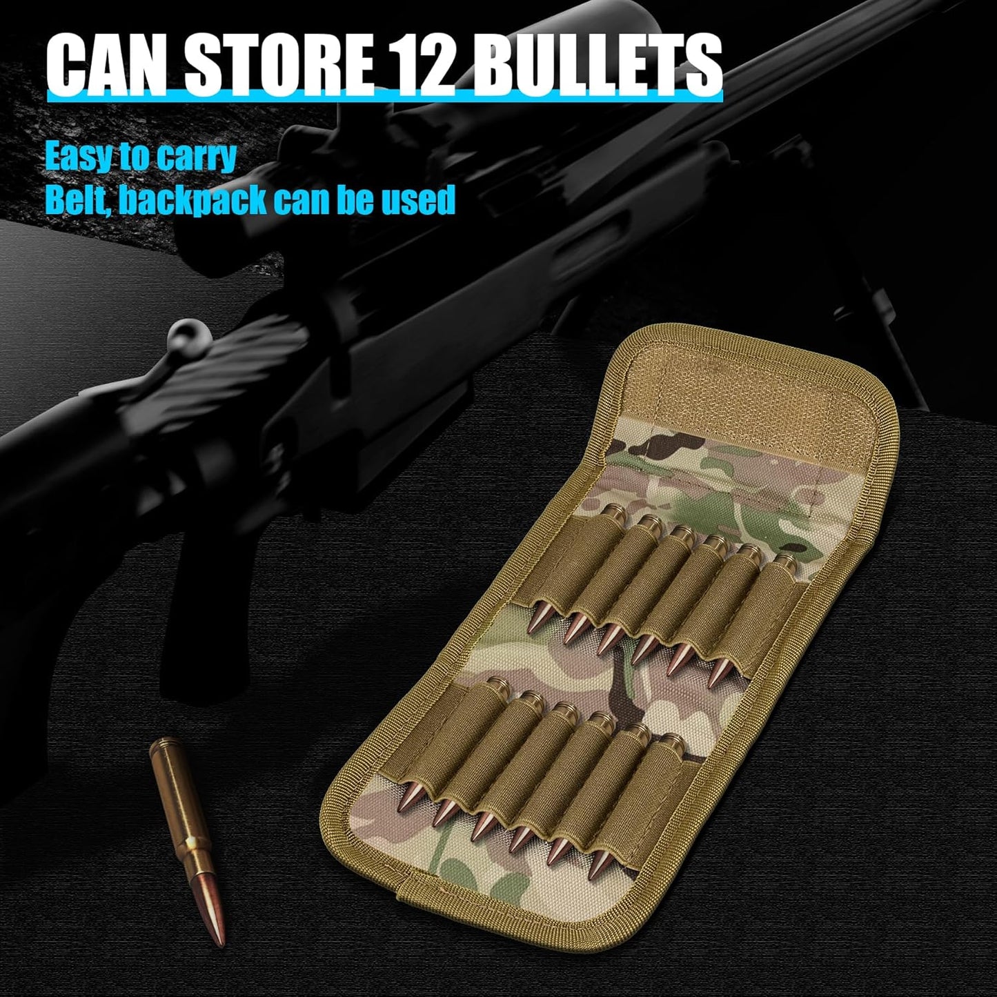 Tactical Molle Outdoor 12 round Rifle Ammo Bag Foldable Utility Hunting Rifle Magazine Pouch 12 Rifle Bullets Cartridge Holder