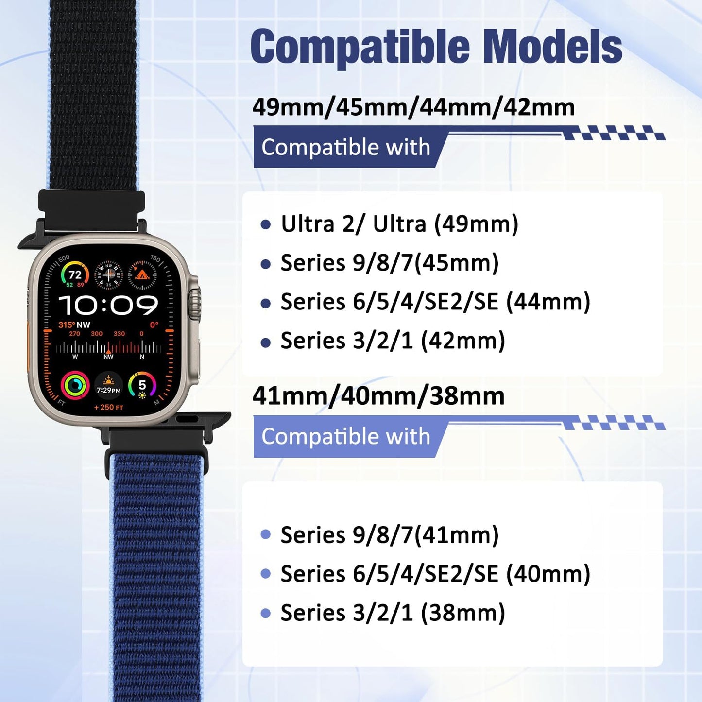 Nylon Sport Band Compatible with Apple Watch Band 38Mm 40Mm 41Mm 42Mm 44Mm 45Mm 49Mm Women Men, Adjustable Breathable Braided Replacement Strap for Iwatch Series 9 8 7 6 5 4 3 2 1 SE Ultra 2/1