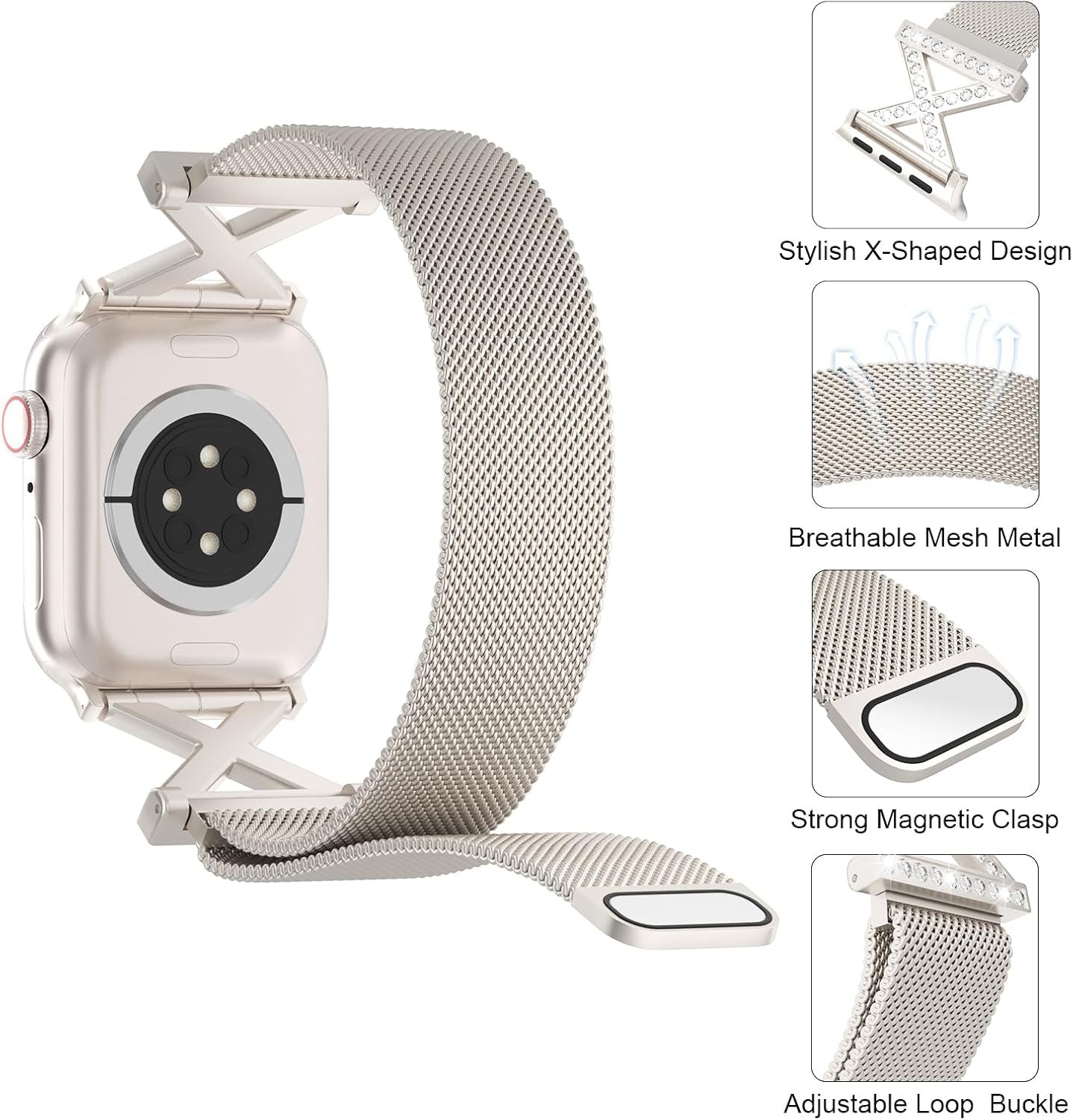 Metal Magnetic Band Compatible with Apple Watch Band 38Mm 40Mm 41Mm 42Mm 44Mm 45Mm 49Mm Men Women, Stainless Steel Mesh Loop Strap for Iwatch Series 9 8 7 6 5 4 3 2 1 SE Ultra