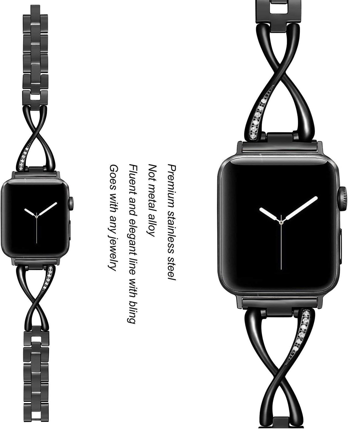 Bands Compatible with Apple Watch Band 38Mm 40Mm 41Mm 42Mm 44Mm 45Mm Iwatch SE Series 9/8/7/6/5/4/3/2/1 Women Dressy Jewelry Stainless Steel Accessories Wristband Strap