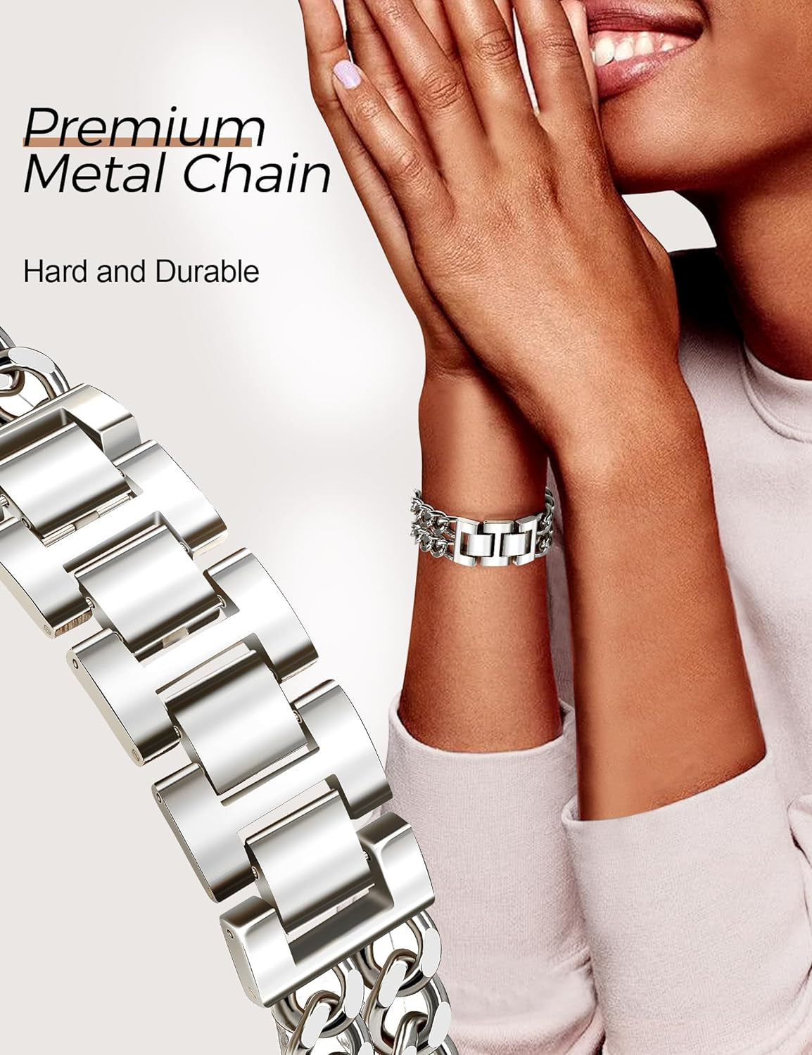 Silver Watch Bands for Women Compatible with Apple Watch Band 38Mm 40Mm 41Mm Adjustable Metal Band Cowboy Steel Chain Bracelet for Iwatch Series 9/8/7/6/5/4/3/2/1/Se/Ultra (No Case)