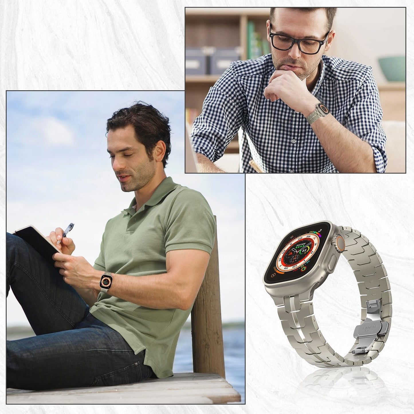 Titanium Band Compatible with Apple Watch 49Mm 45Mm 44Mm 42Mm, Adjustable Sport Strap Wristband for Iwatch Ultra2 Ultra Series 9/8/7/6/5/4/3/2/1/SE with Butterfly Buckle for Men, Titanium