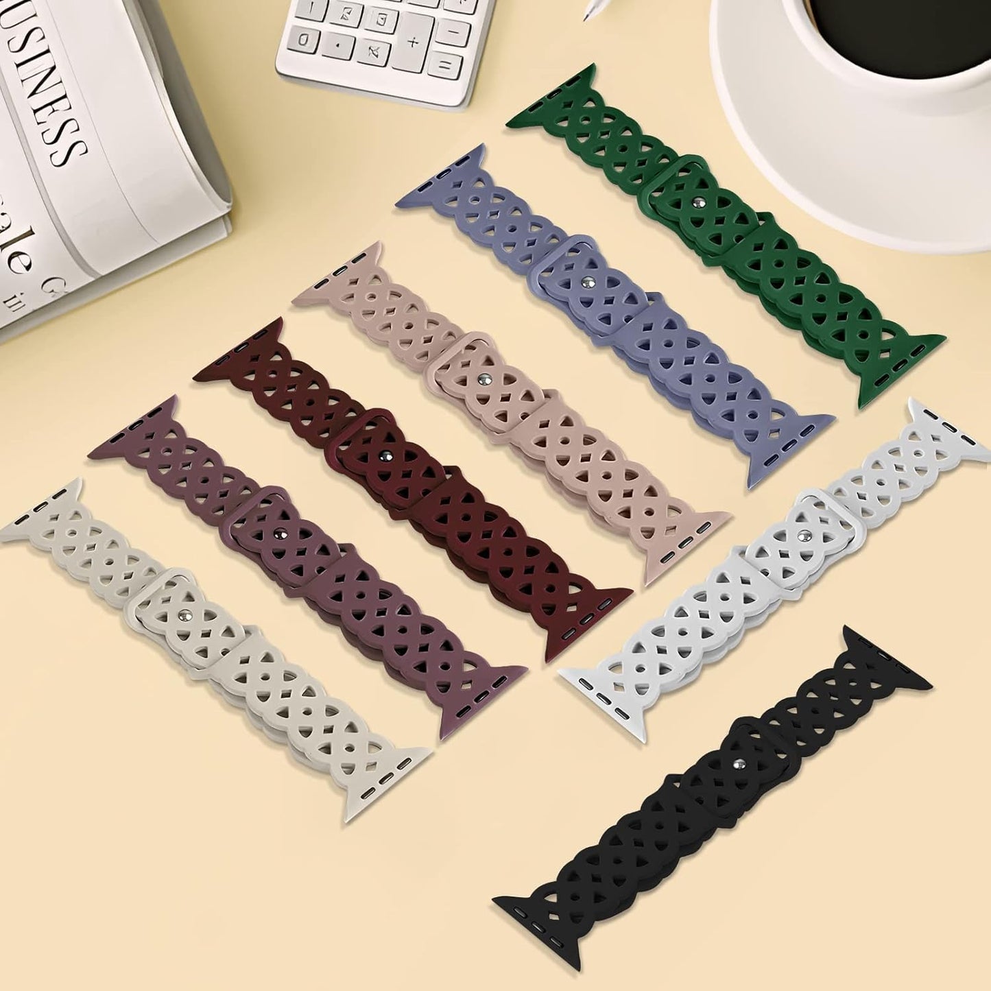 8 Pack Lace Watch Band Compatible for Apple Watch Band 38Mm 40Mm 41Mm 42Mm 44Mm 45Mm 49Mm,Soft Silicone Hollow-Out Breathable Waterproof Sport Watch Band Compatible with Iwatch Apple Watch Series Ultra 8 7 6 5 4 3 2 1 SE Women Men