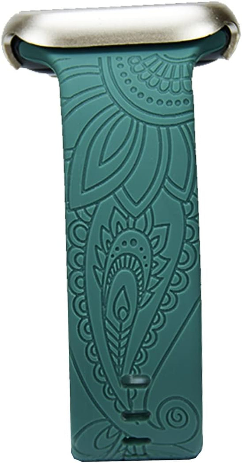 Flower Boho Engraved Band Compatible with Apple Watch Band 38Mm 40Mm 41Mm 44Mm 45Mm 42Mm 49Mm Women Wristbands, Soft Silicone Sport Floral Fancy Cute Designer Replacement Strap for Iwatch Series 8/7/6/5/4/3/2/SE