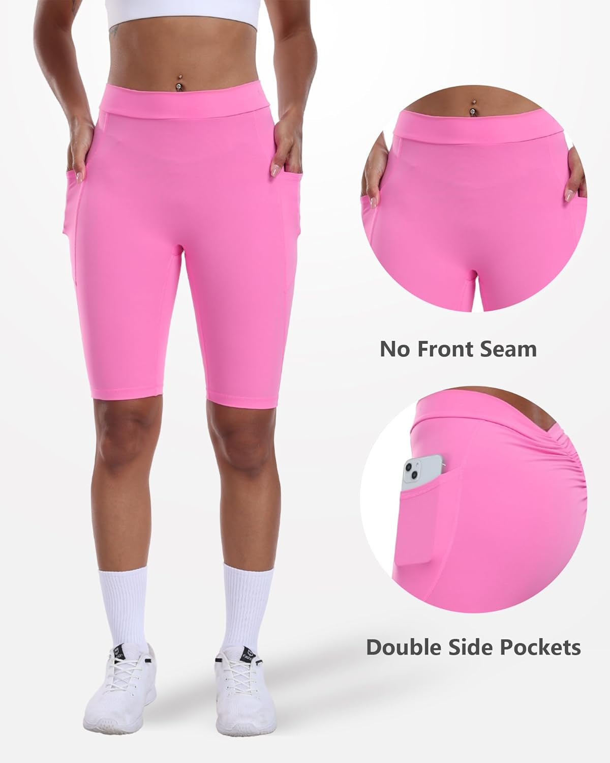 V Back Biker Shorts with Pockets Scrunch Butt Lifting Shorts for Women Athletic Gym Yoga Booty Shorts