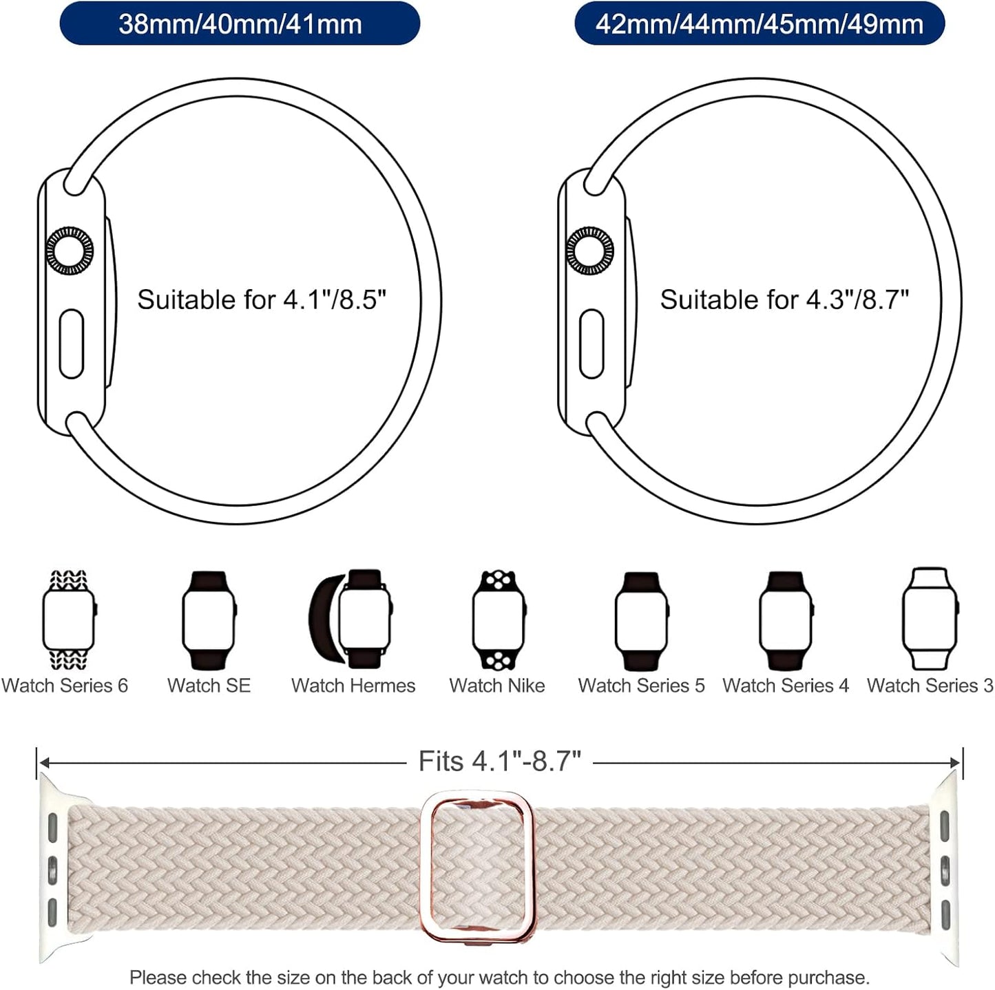Stretchy Solo Loop Compatible with Apple Watch Band 38Mm 40Mm 41Mm 42Mm 44Mm 45Mm 49Mm, Adjustable Nylon Braided Elastic Sport Straps Womens Men Wristbands for Iwatch Series 8 7 6 5 4 3 2 1 SE Ultra, Elastic Sport Wristbands (42/44/45/49Mm, Starlight)