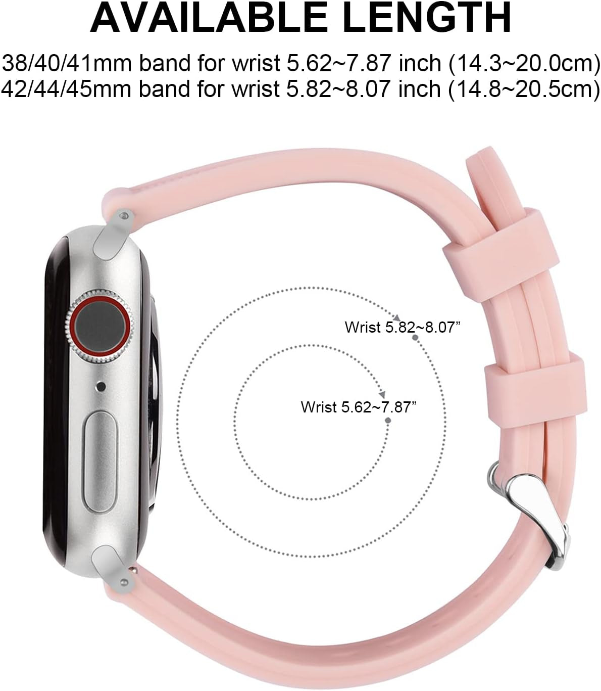 Compatible Sport Bands for Apple Watch Series 10 42Mm, 9/8/7 41Mm, SE2/SE/6/5/4 40Mm, 3/2/1 38Mm,Silicone Rubber Iwatch Band for Women Men, Pale Pink