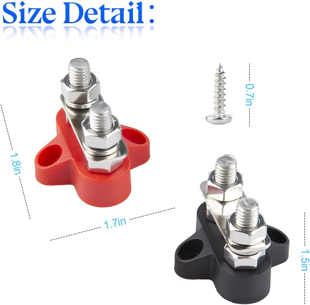 2Pcs 5/16"Bus Bar, Power Distribution Junction Block Post Positive Negative, M8 48V Terminal Insulated Dual/Single Stud, Car Accessories for Truck RV Boat TRUCK DRIVER