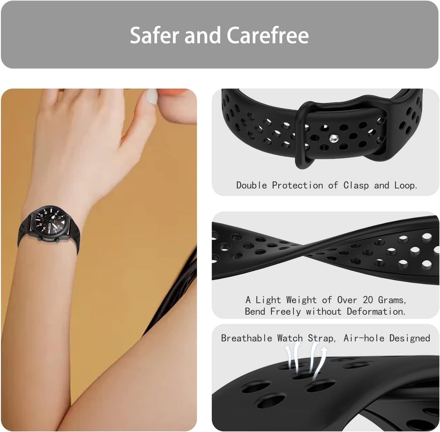 Band Compatible with Samsung Gear S3 Classic / Gear S3 Frontier / Forerunner 945 / Forerunner 955 / Vivoactive 4, 22Mm Soft Silicone Watch Band Quick Release Breathable Bracelet Replacement for Men Women