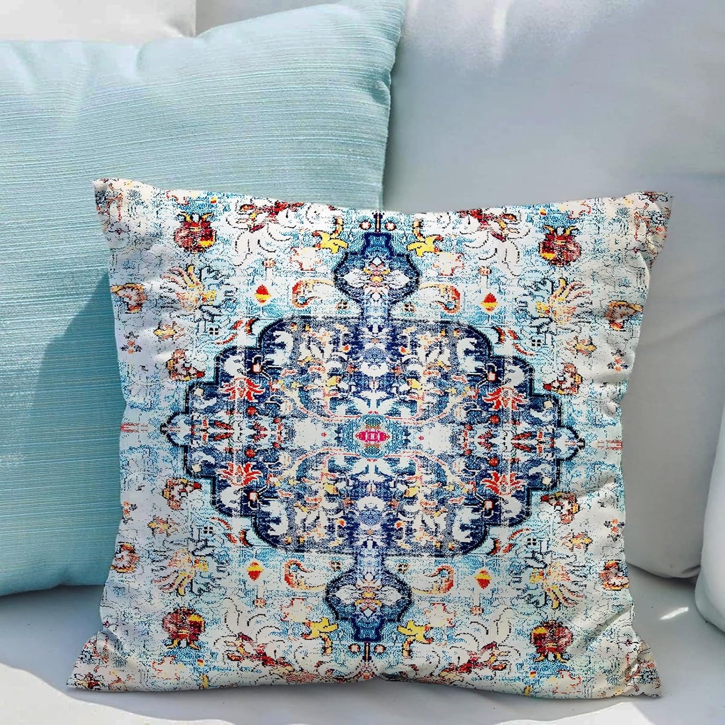 Boho Throw Pillow Covers 20X20 Inch Set of 2 Burnt Blue Green Terracotta Rust Colored Throw Pillows Boho Home Decor for Bedroom Living Room Couch & Sofa (No Inserts)