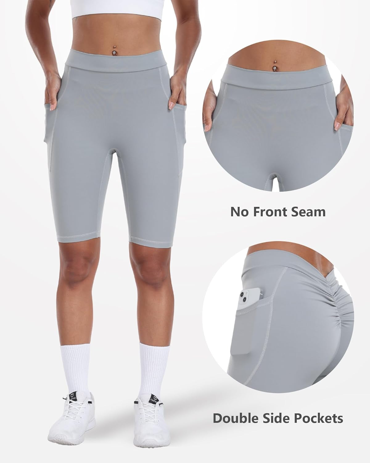 V Back Biker Shorts with Pockets Scrunch Butt Lifting Shorts for Women Athletic Gym Yoga Booty Shorts