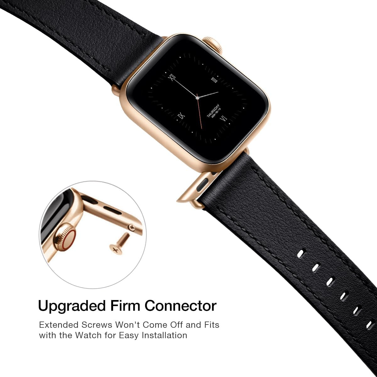 Leather Bands Compatible with Apple Watch Band 38Mm 40Mm 41Mm,Genuine Leather Strap Compatible for Women Men Iwatch SE Ultra Series 9 8 7 6 5 4 3 2 1(Black/Plating Gold)