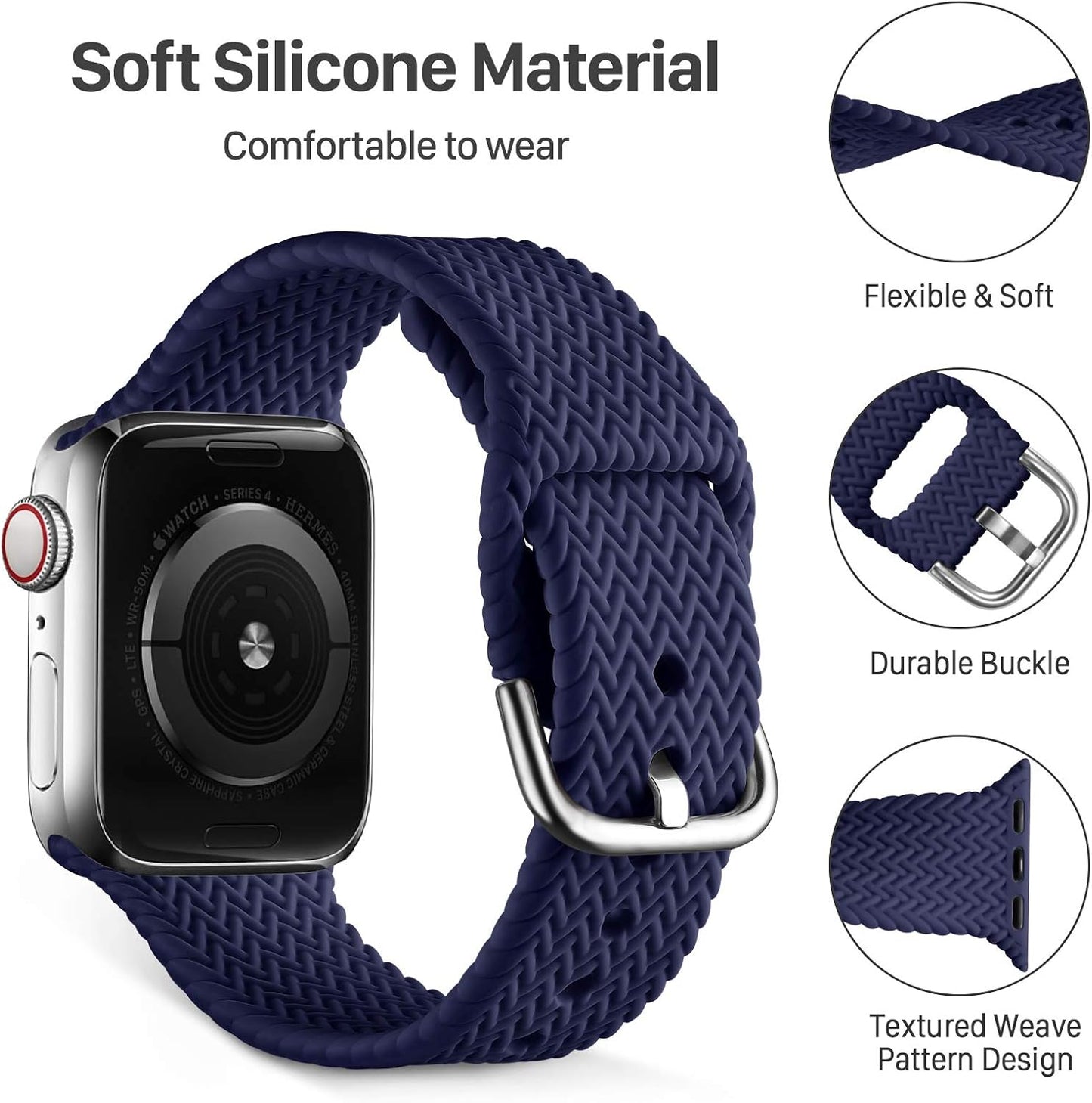 Compatible with Apple Watch Band 44Mm Women Men Series 6, Comfortable Flexible Textured Weave Pattern Sport Wristband for Apple Watch SE 42Mm Series 6 5 4 3 2 1, Navy Blue