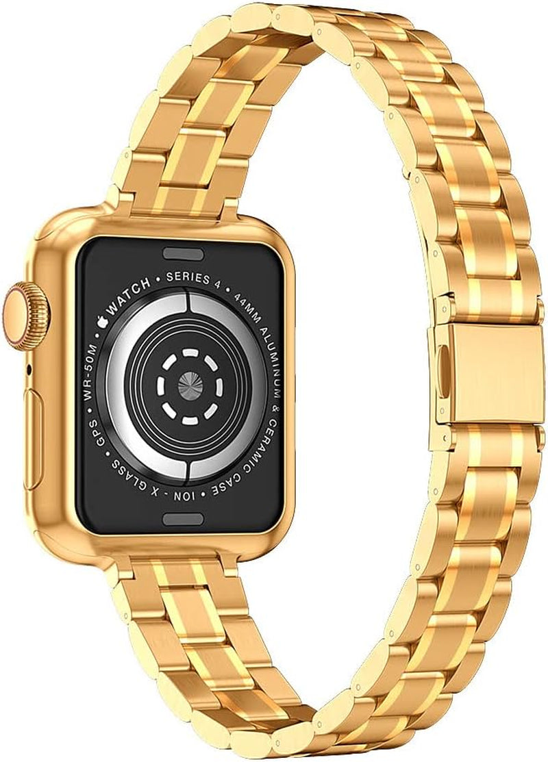 Metal Band Compatible with Apple Watch Band 38Mm 40Mm 41Mm 42Mm 44Mm 45Mm for Women, Slim and Thin Stainless Steel Replacement Adjustable Wristband for Iwatch Series 9/8/7/6/5/4/3/2/1/SE