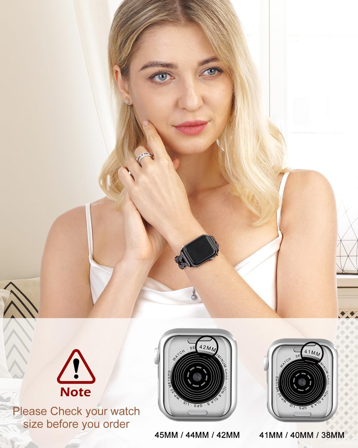 Bling Bracelet Compatible with 42Mm Apple Watch Band Women, Dressy Jewelry Diamond Rhinestone Slim Stainless Steel Metal Wristband Strap for 44Mm/45Mm/49Mm Iwatch Series SE/8/7/6/5/4/3/2/1