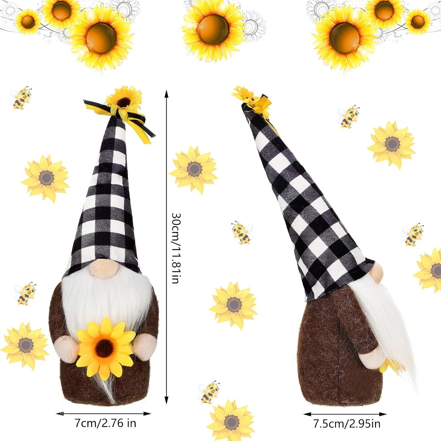 3 Pieces Fall Sunflower Swedish Gnomes Decor Sunflower Buffalo Plaid Rustic Tiered Tray Decorations Plush Tiered Tray Gnomes Ornaments for Home Garden Kitchen Decor