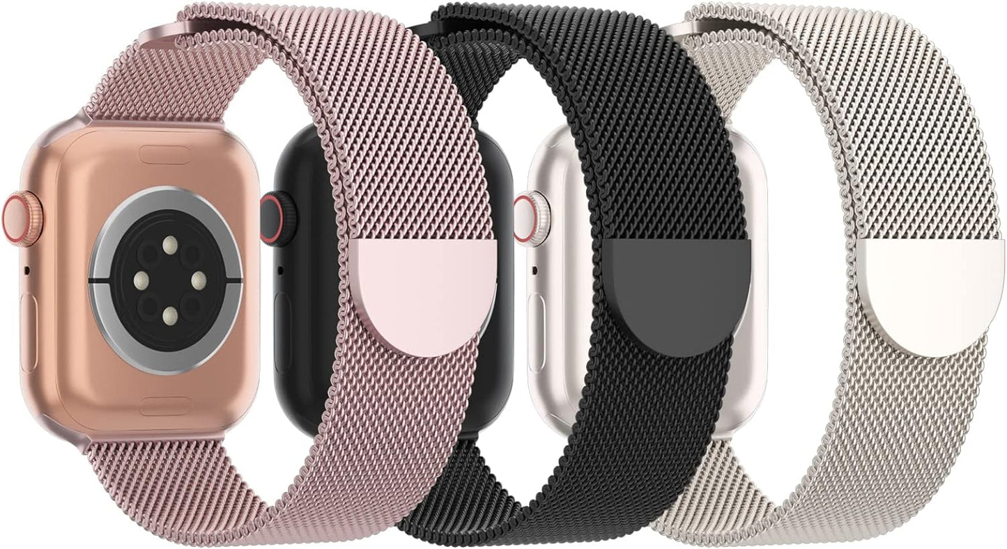 3 Pack Mesh Metal Bands Compatible with Apple Watch Band 38Mm 40Mm 41Mm 42Mm 44Mm 45Mm 49Mm, Stainless Steel Magnetic Loop Strap for Iwatch Ultra/2 Series 9/8/SE/7/6/5/4/3/2/1 Men Women