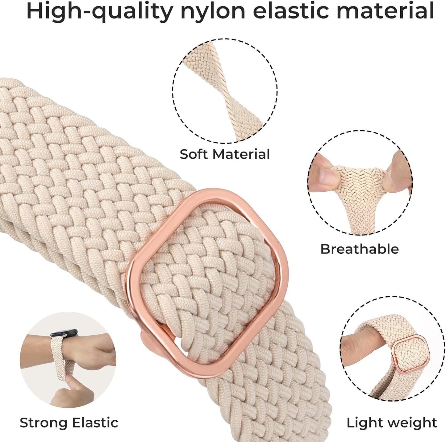 Stretchy Braided Solo Loop Compatible with Apple Watch Bands 38Mm 40Mm 41Mm 42Mm 44Mm 45Mm for Women Men Adjustable Straps Elastic Sport Wristbands for Iwatch Series 8 7 6 SE 5 4 3 2 1 Ultra