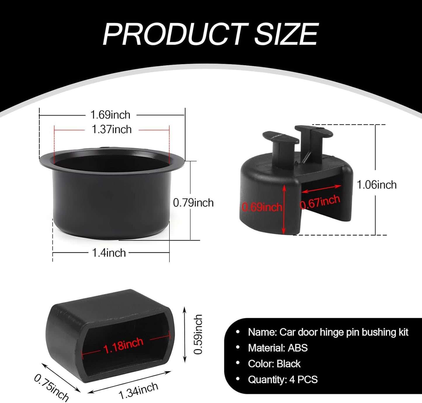 4 PCS Car Tailgate Hinge Pivot Bushing Kit, ABS 3 Specs Backsplash Insert for Left and Right Bed and Door Sides, Direct Replacement Accessory, Compatible with Dodge Ram Ford F-Series (Black)