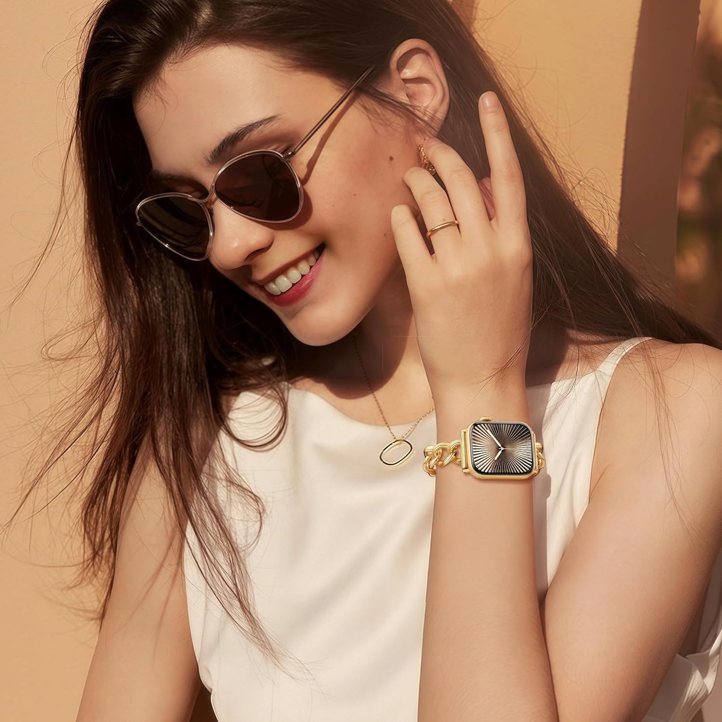Slim Chain Band for Apple Watch Bands 46Mm 45Mm 44Mm for Women Iwatch Bands 49Mm 42Mm-Series3, Thin Dressy Cute Fancy Metal Strap for Apple Watch Band Series 10 9 8 7 SE 6 5 4 3-Gold