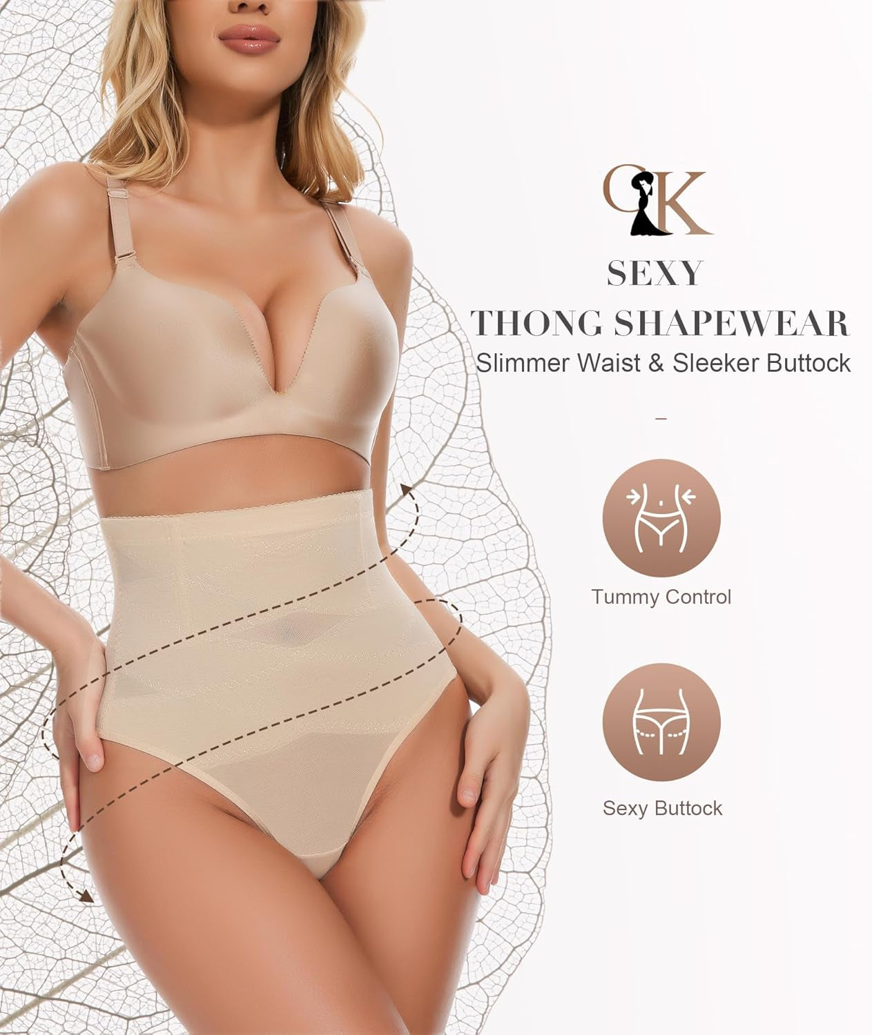 Tummy Control Thong Shapewear for Women-High Waisted Body Shaper Thong Panties Girdle Seamless Compression Underwear
