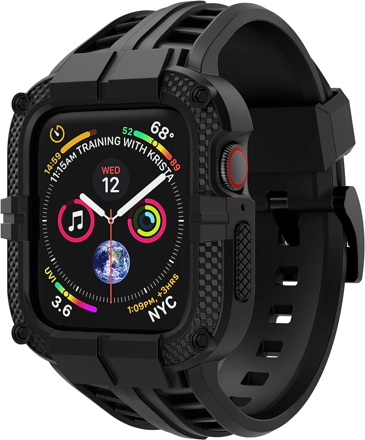 Rugged Watch Band Compatible with Apple Watch Series 9 Band for 45Mm 44Mm 42Mm SE 9/8/7/6/5/4/3 for Men (45Mm/44Mm/42Mm, Black)