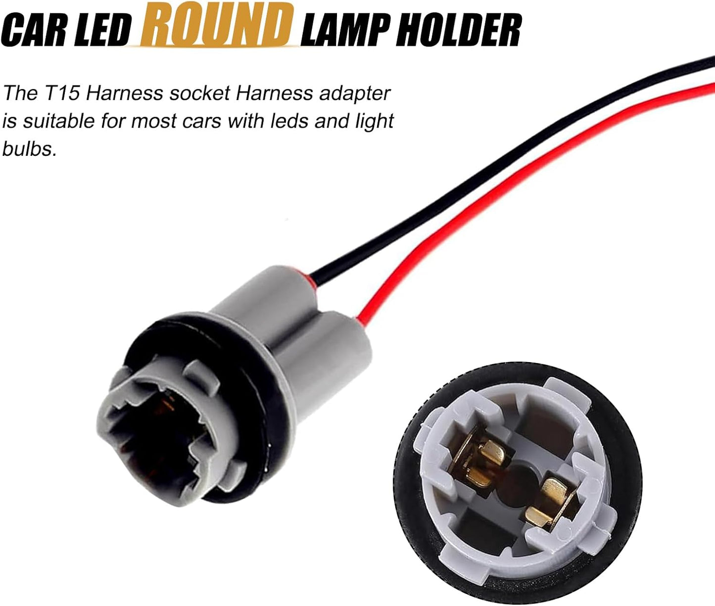 2 Pack T15 Car Turn Signal Lights Harness Pigtail Socket Replacement, Vehicle Brake Lights Wiring Harness, Universal Automotive Lighting Bulb Connector Accessories for Truck SUV Car (Grey)