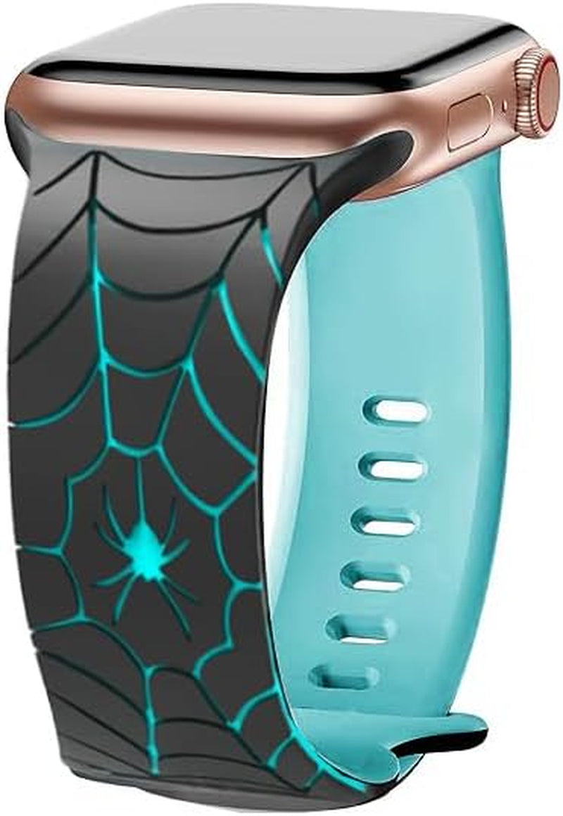 Compatible Apple Watch 38Mm 40Mm 41Mm 42Mm 44Mm 45Mm 49Mm, Engraved Soft Spider Web Design Sport Band for Iwatch Ultra Series 10 9 8 7 6 5 4 3 2 1 SE.