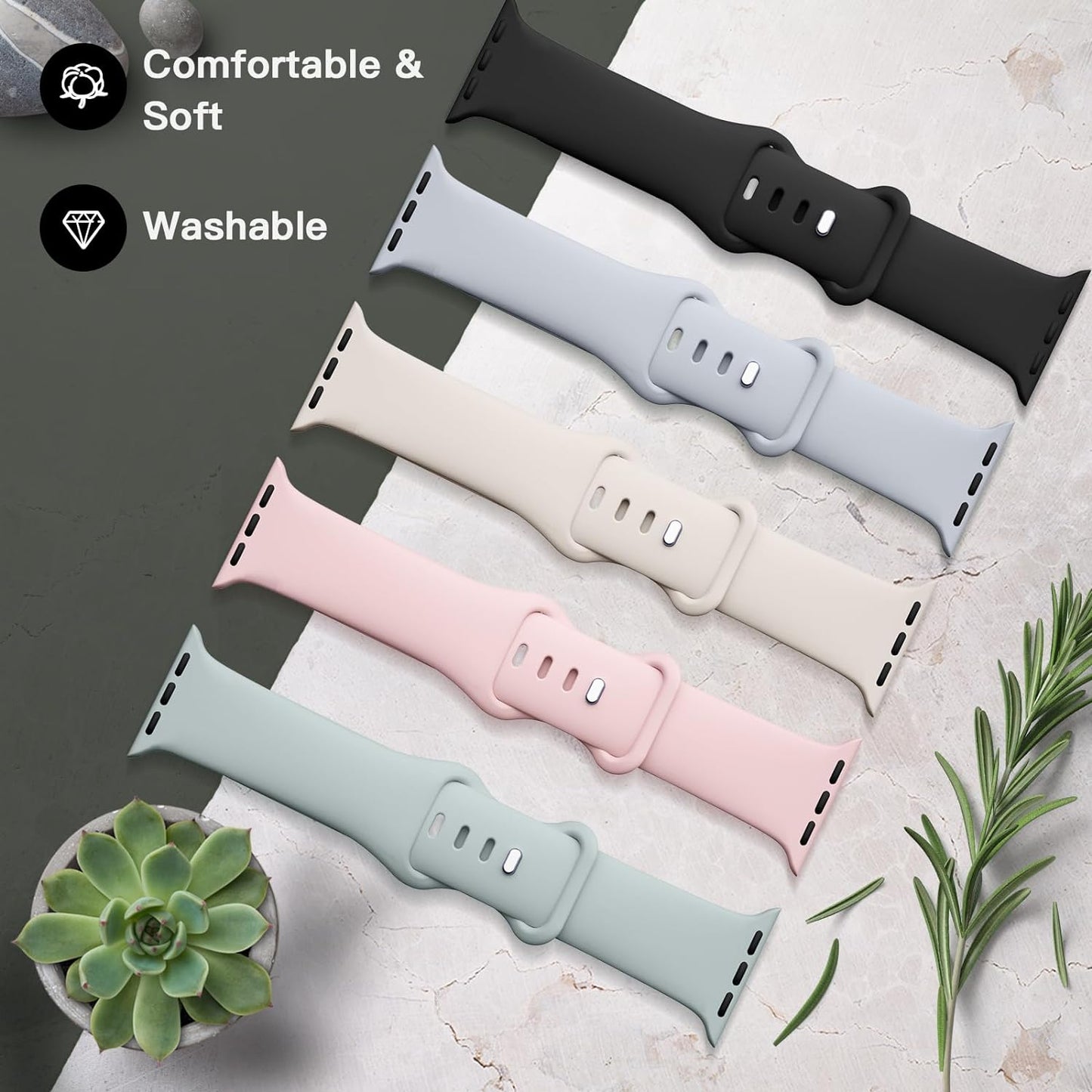 5 Pack Silicone Sport Straps Compatible for Apple Watch Band 38Mm 40Mm 41Mm 42Mm 44Mm 45Mm 49Mm for Women Men,Soft Waterproof Wristbands for Iwatch Series 9 Ultra 8 SE 7 6 5 4 3