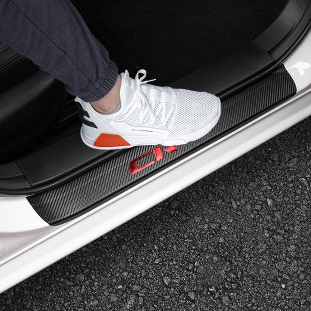 for 2006-2023 2024 2025 CRV CR-V Carbon Fiber Style Leather Door Sill Protector Anti-Dirty Scuff Plate Cover Guard Sills Protector Trim,Welcome Pedal Protect 4PCS -SLIVER
