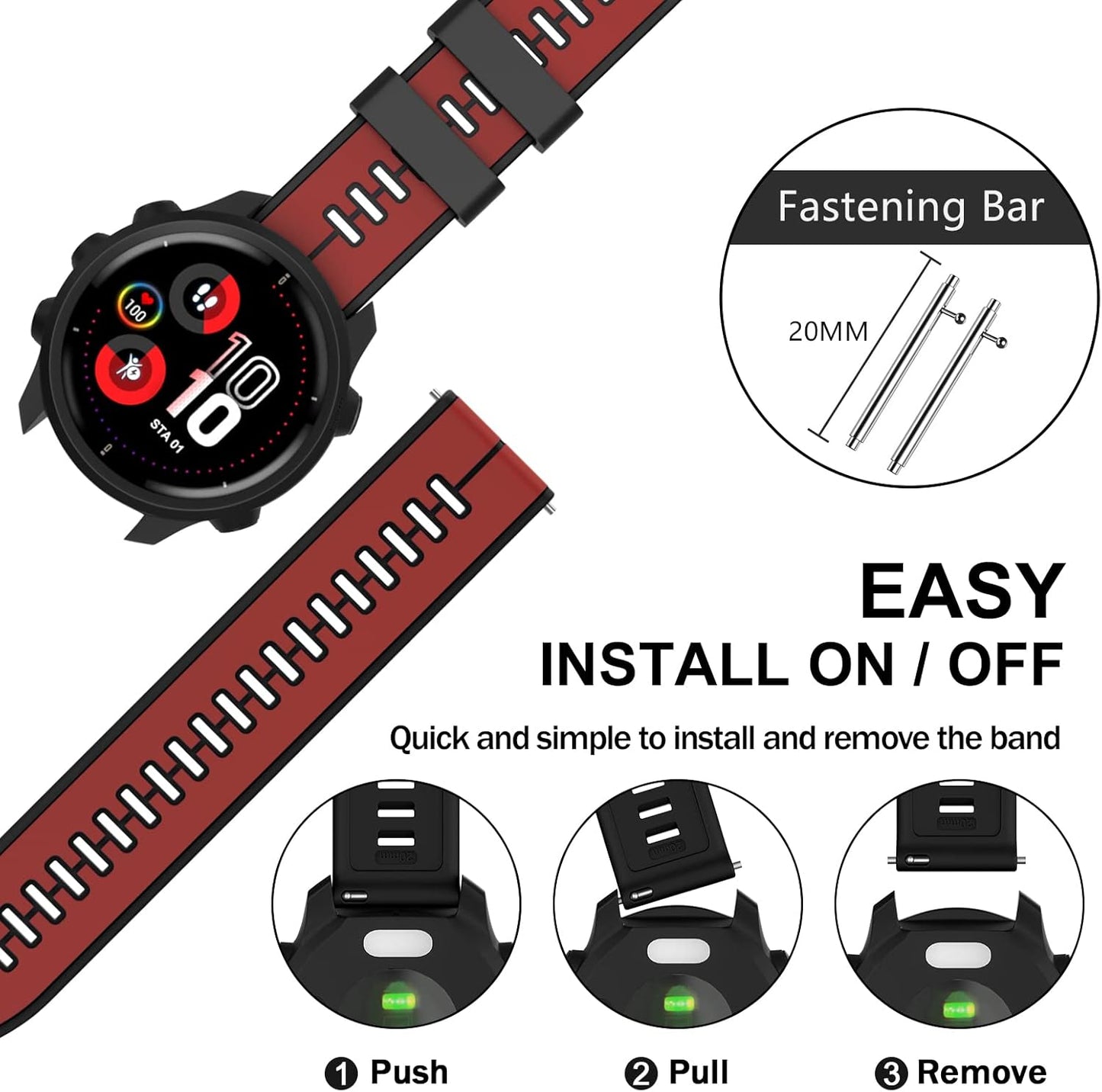 Compatible with Vivoactive 3 Band, 20Mm Width Soft Silicone Watch Bands Replacement for Garmin Vivomove 3/Music/Luxe/Style/Hr/Forerunner 245/645 Music/Samsung Galaxy Watch 42Mm Smartwatches