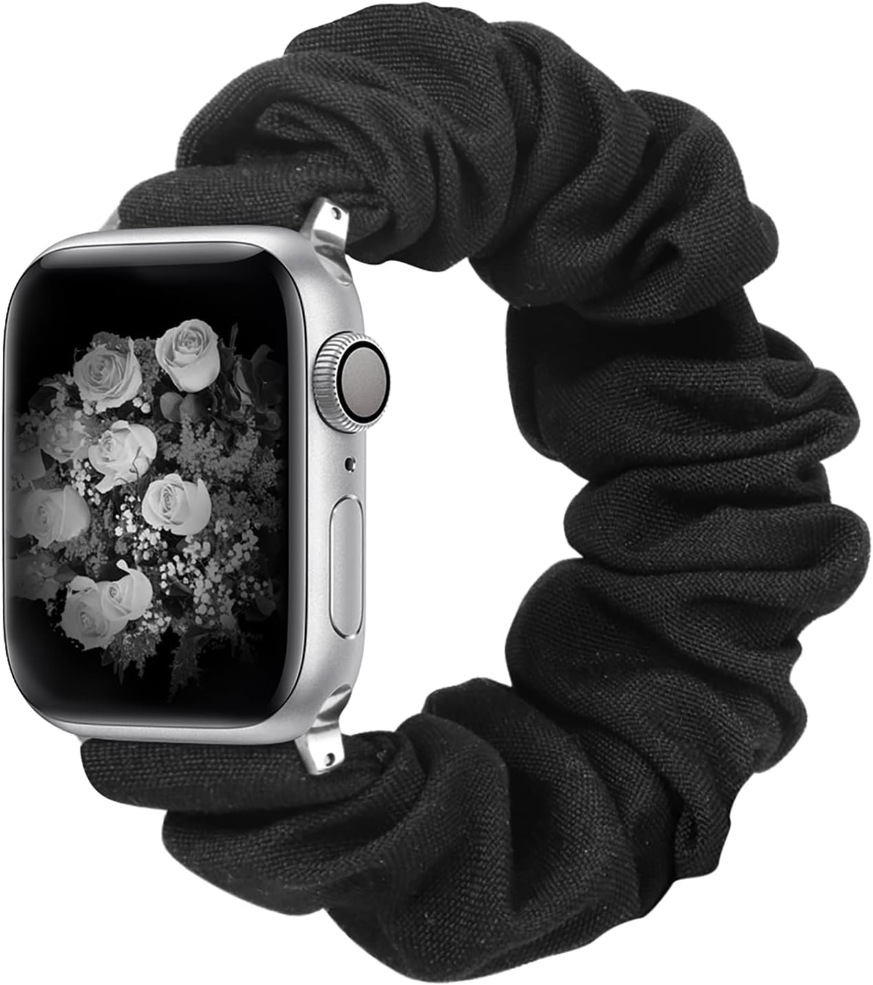 Compatible with Apple Watch Band 38Mm 40Mm 41Mm Soft Floral Fabric Elastic Scrunchies Iwatch Bands for Apple Watch Series 7,6,SE,5,4,3,2,1 Black Small