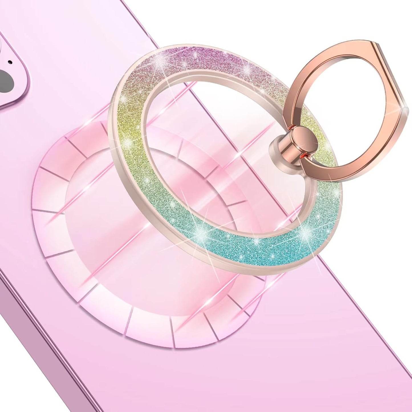 Mag-Safe Phone Stand Phone Grip Compatible with Iphone 12/13/14/15 Mini/Pro/Pro Max Accessories Removable Magnetic Finger Phone Ring Grip (Rosegold Pink)