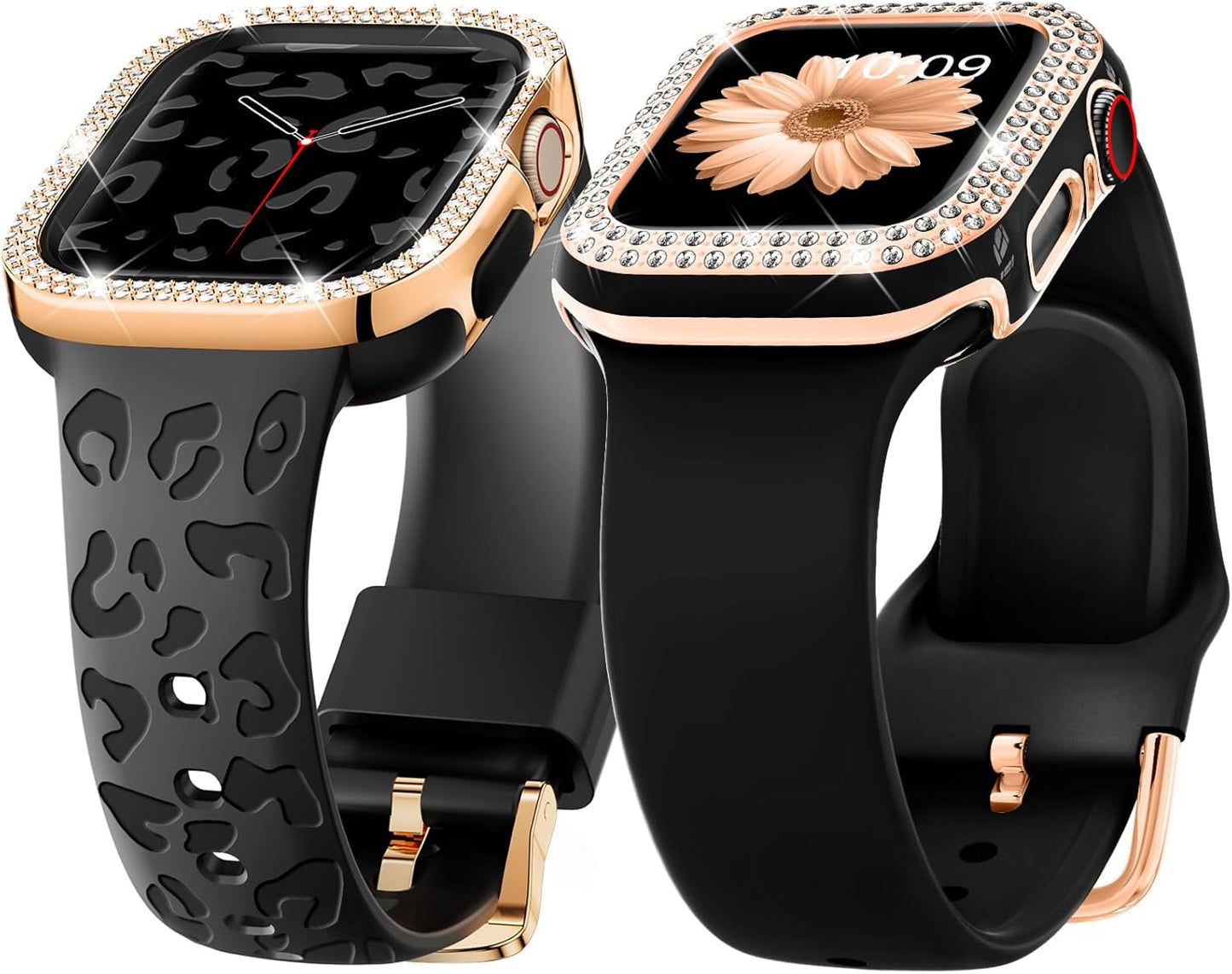 Compatible for Apple Watch Bands 40Mm with Bumper, Bling Glitter Women Silicone Soft Comfortable Strap for Iwatch SE Ultra Series 10 9 8 7 6 5 4 3 2 1