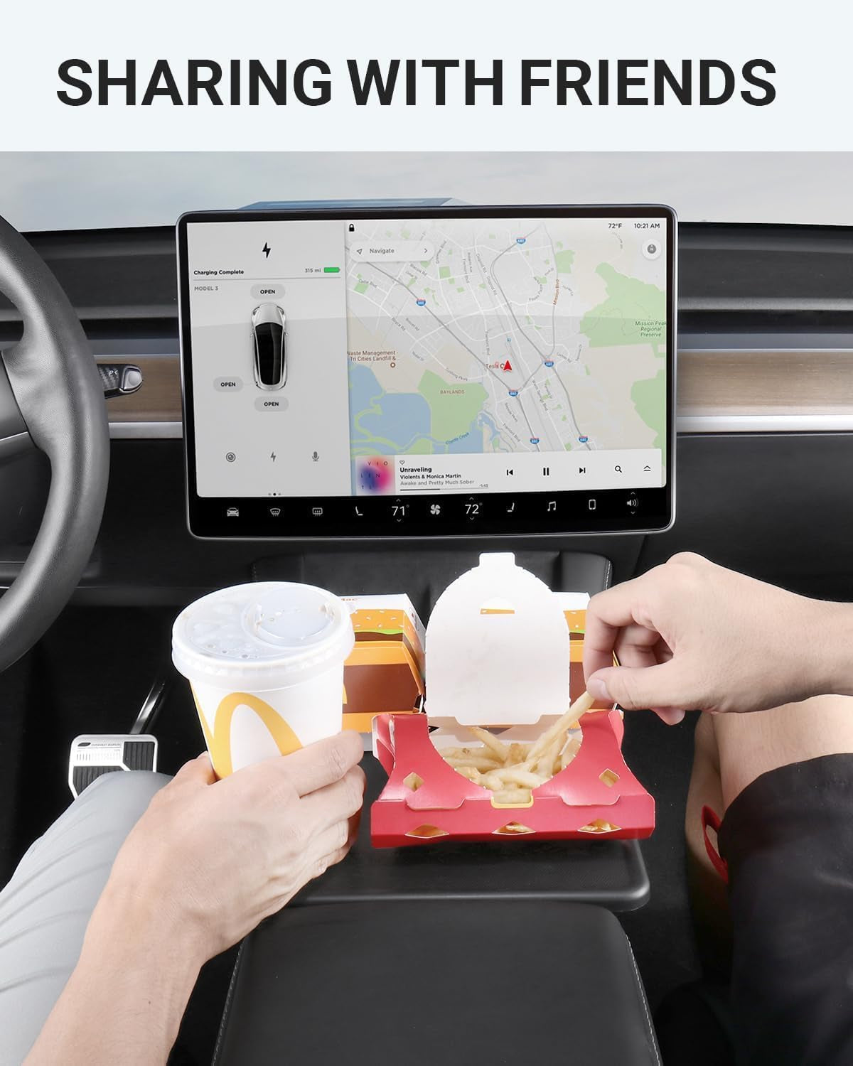 Upgrade Tesla Model 3/Y Table Tray, Foldable Center Console Car Food Eating/Laptop Work Desk for Road Trips 2021-2025 Model Y and 2021-2023 Model 3 Interior Accessories