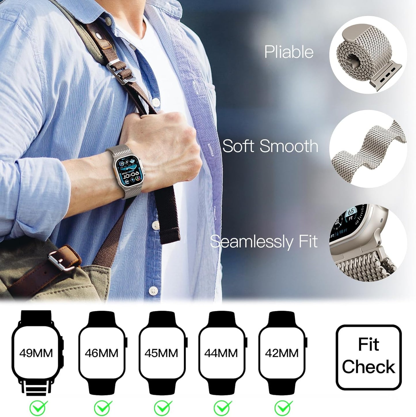 Stainless Steel Magnetic Clasp Band Compatible for Apple Watch 49Mm 46Mm 45Mm 44Mm 42Mm Men Women,Adjustable Metal Loop for Iwatch Ultra2 Ultra Series10/9/8/7/6/5/4 SE3/2/1