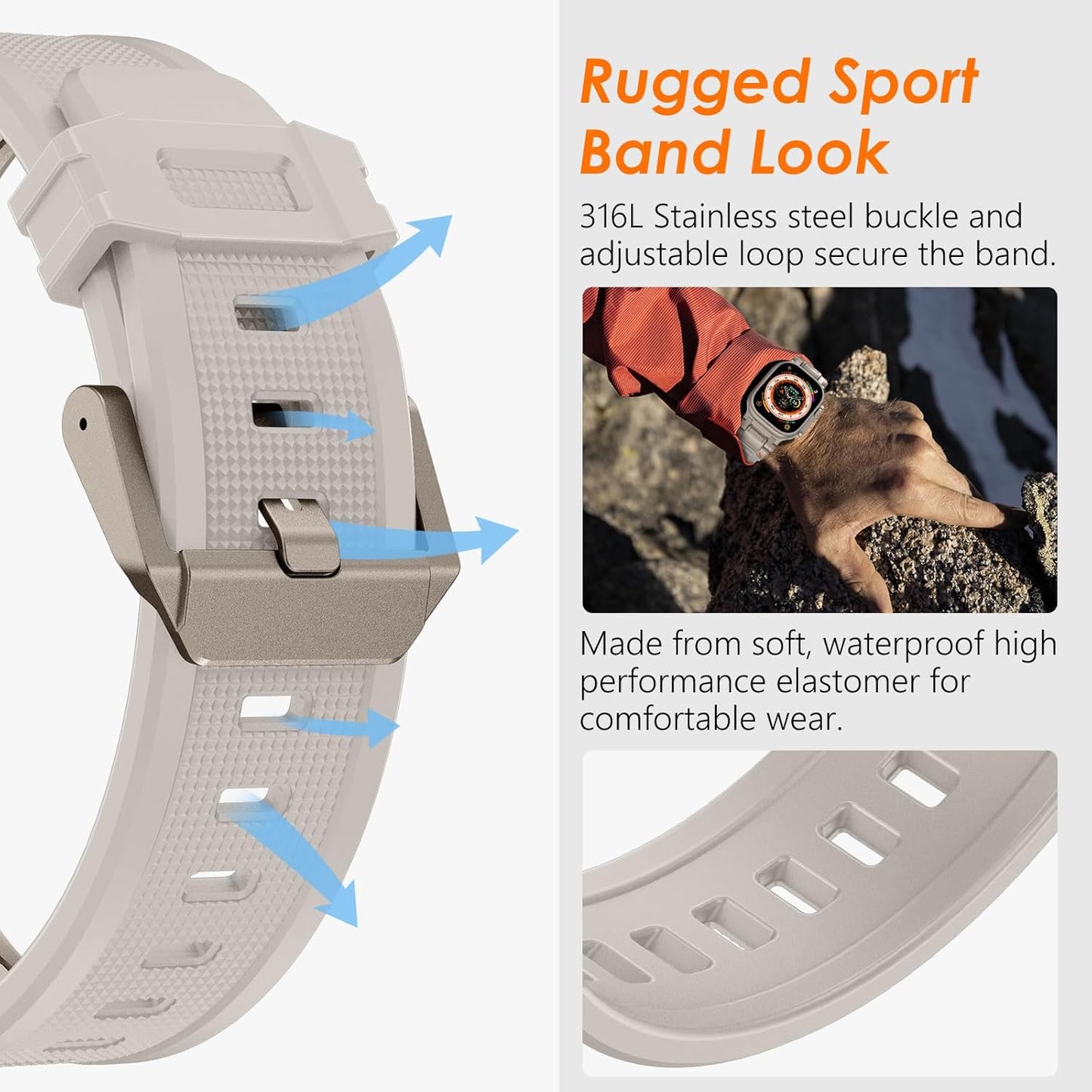 Designed for Apple Watch Band Apple Watch Ultra 2/Ultra 49Mm for Men, Silicone Rubber Bands with Metal Connector for Apple Watch Series 10 46Mm, 9/8/7 45Mm, SE2/SE 6/5/4 44Mm, 3/2/1 42Mm