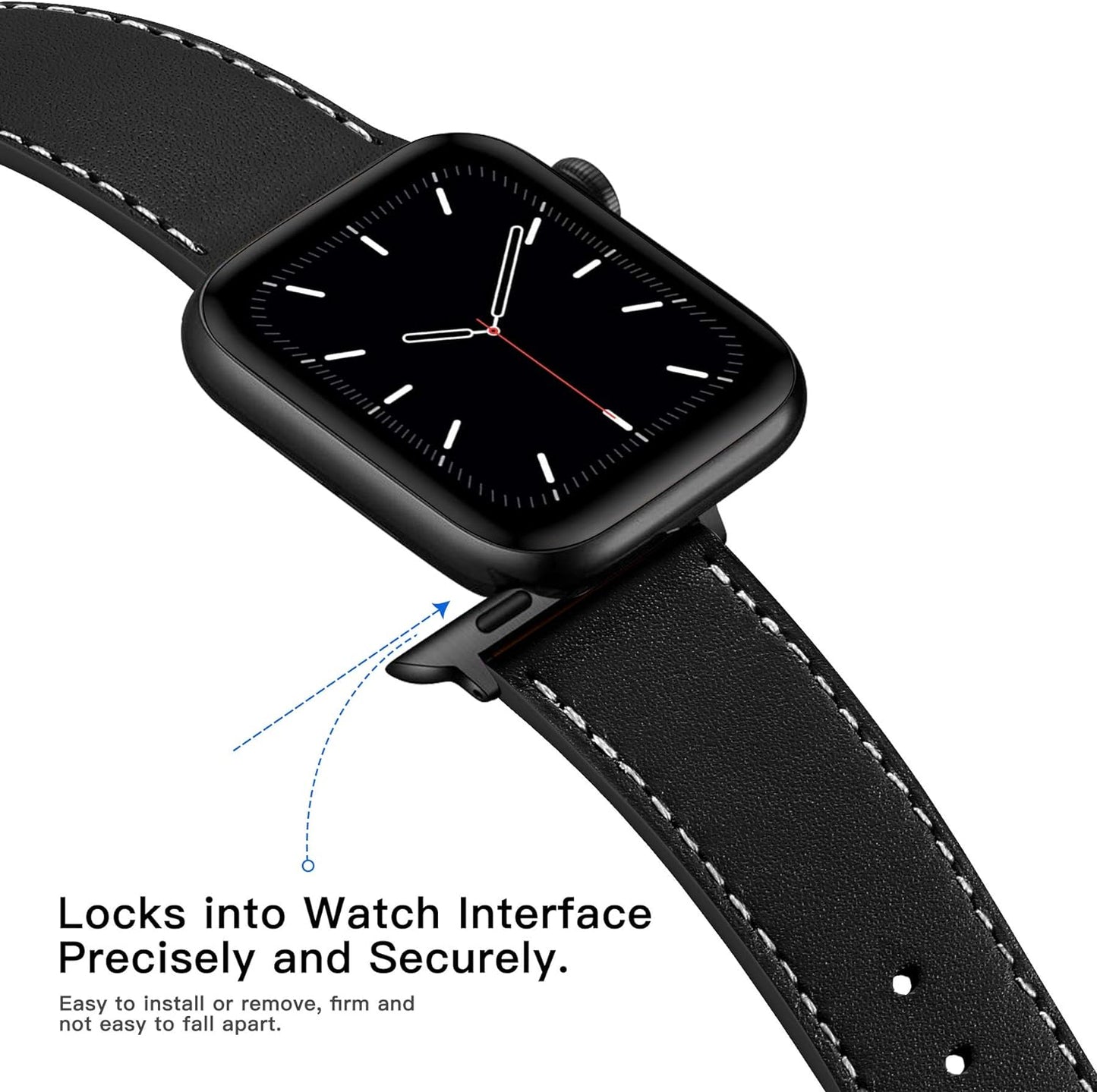 Compatible with Apple Watch Band Series SE 9 8 7 6 5 4 3 2 1 Ultra 49Mm 45Mm 41Mm 44Mm 40Mm 42Mm 38Mm, Genuine Leather Replacement Band for Iwatch, Leather Apple Watch Strap for Women & Men Black/Black