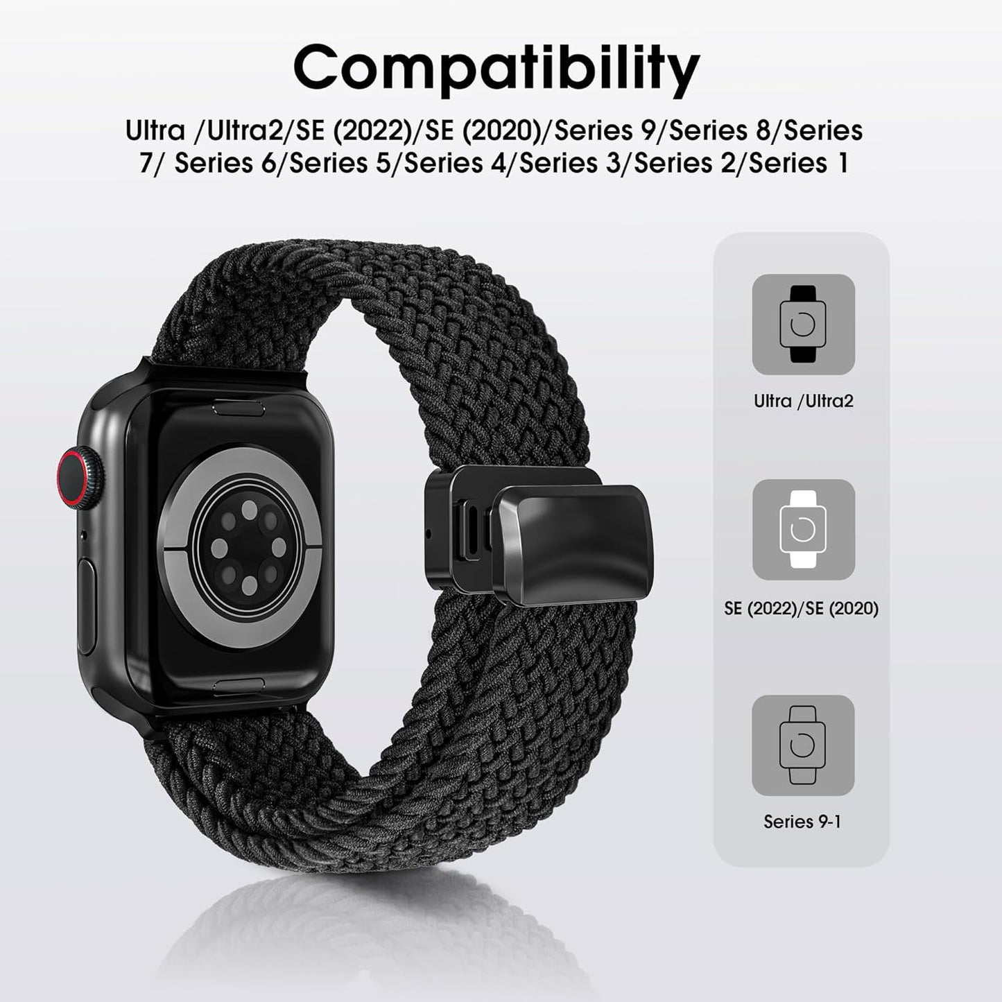 Magnetic Stretchy Watch Band Compatible for Apple Watch Band 38Mm 40Mm 41Mm,Comfortable Adjustable Straps Wristbands for Iwatch Series 9 8 7 6 5 4 SE 3 2 1 Ultra 1 2 Women Men,Black