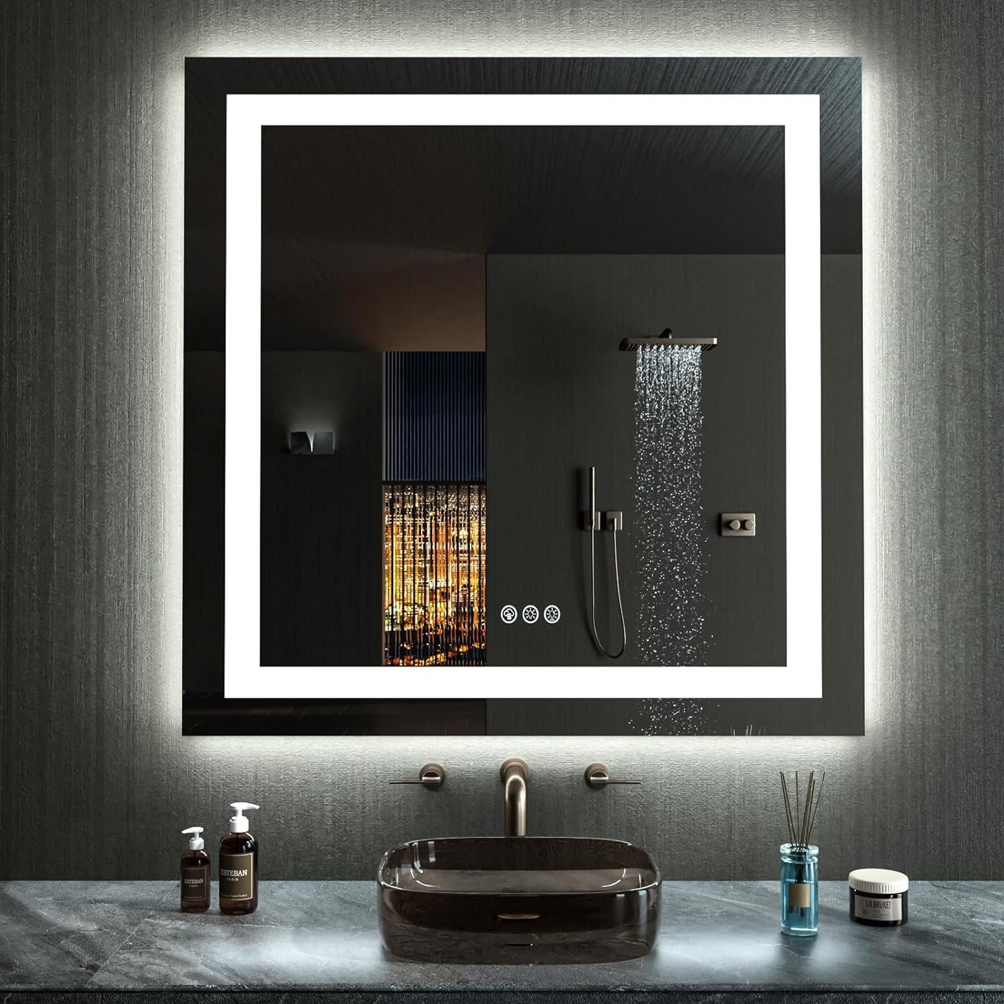 60”X30“ RGB LED Bathroom Mirror with Lights for Bathroom, Anti-Fog, Dimmable,Multiple Light Modes, RGB Backlit + Front Light, Memory Function, Tempered Glass