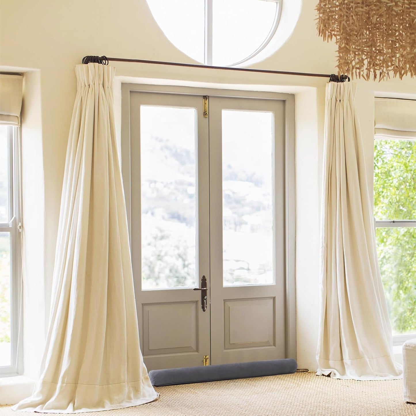 32 Inch Door Draft Stopper with Removable Cover for Gaps up to 3 Inch, Machine Washable Noise and Air Blocker for Bottom of Door and Window, Grey