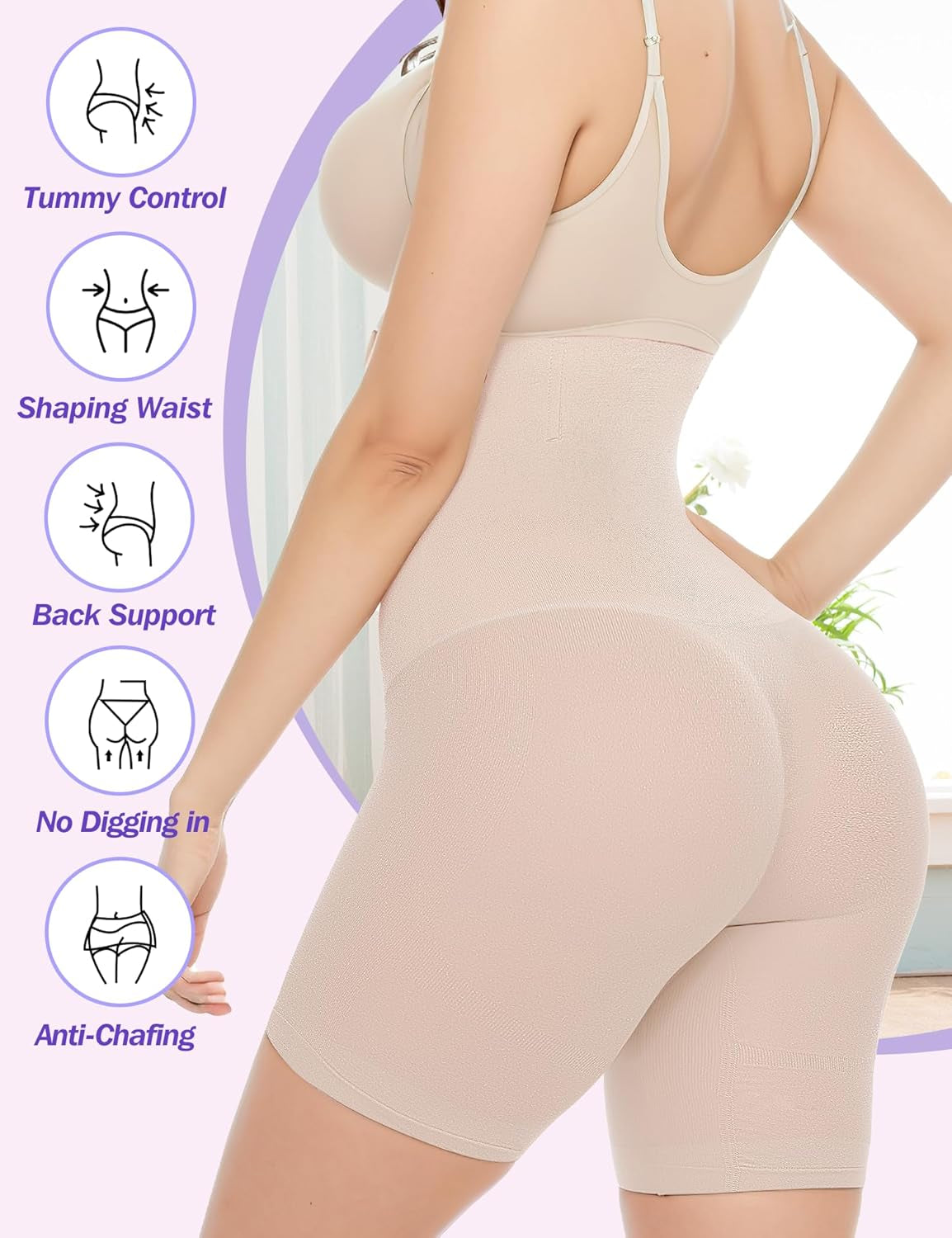 Tummy Control Shapewear Shorts for Women, High Waisted Body Shaper Seamless Shorts Underdress Thigh Slimmers
