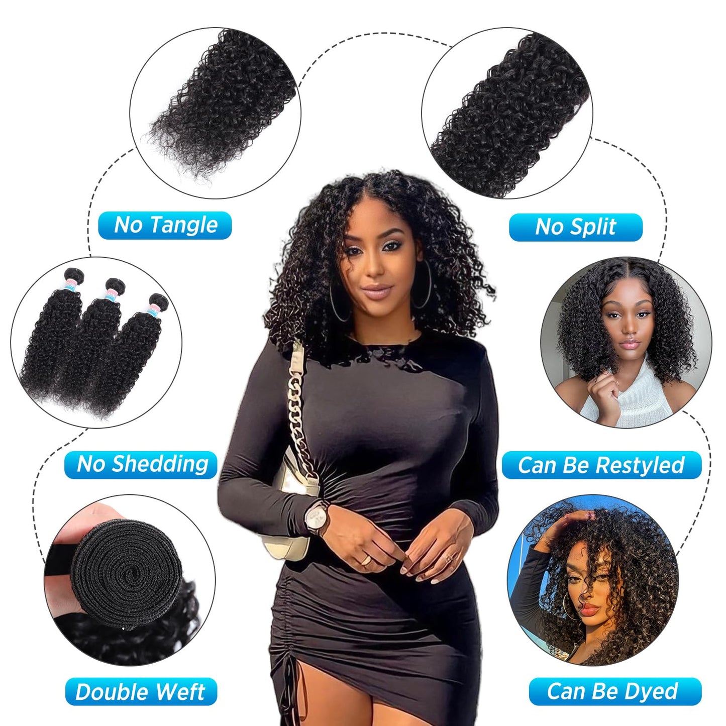 Curly Human Hair Bundles Unprocessed Kinky Hair 3 Bundles Human Hair 8 10 12 Inch Soft Weave Bundles Human Hair Weft Extensions Natural Black